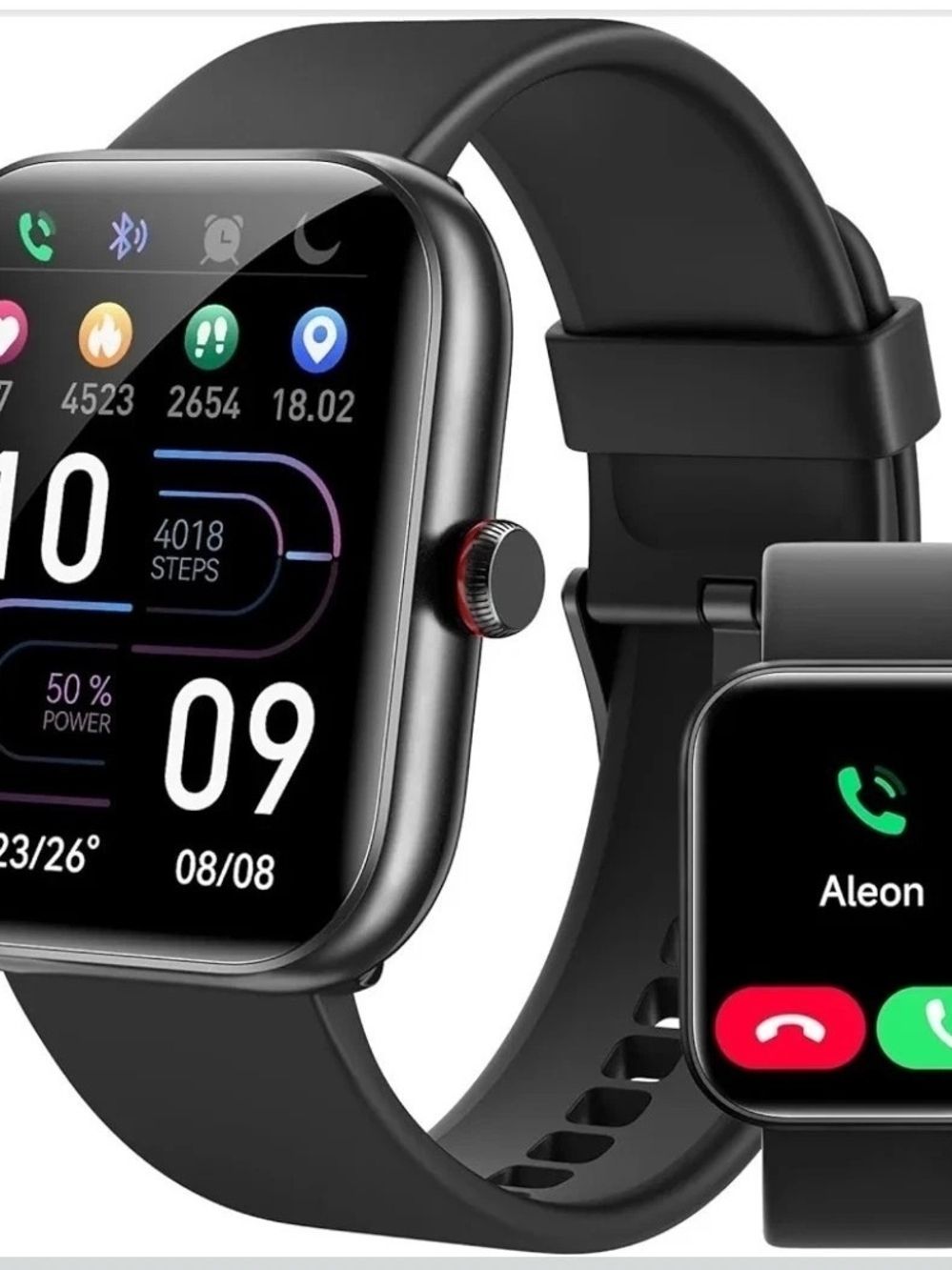 Black Smartwatch with Health Tracking and Call Alerts